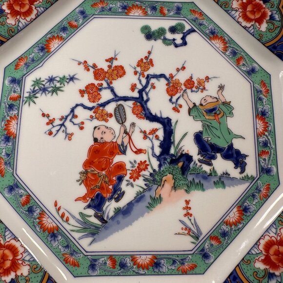 Japanese Cherry Blossom Vintage Porcelain Plate Octagonal 1930 Hand Painted - Picture 6 of 15